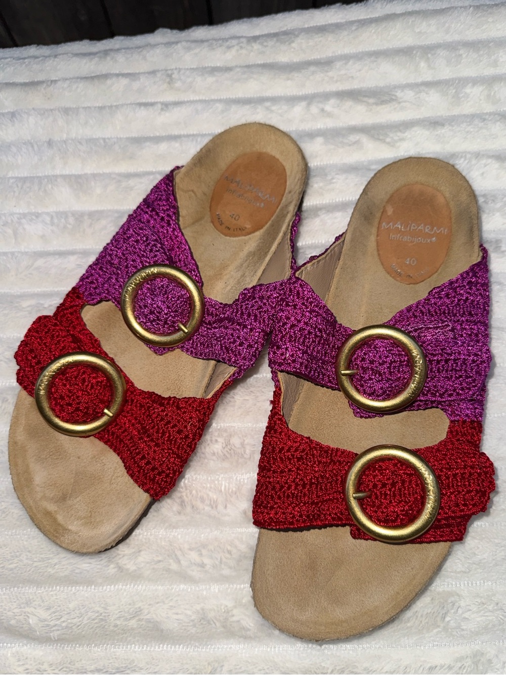 Maliparmi Red Double-Buckle Crochet Sandals Size 40